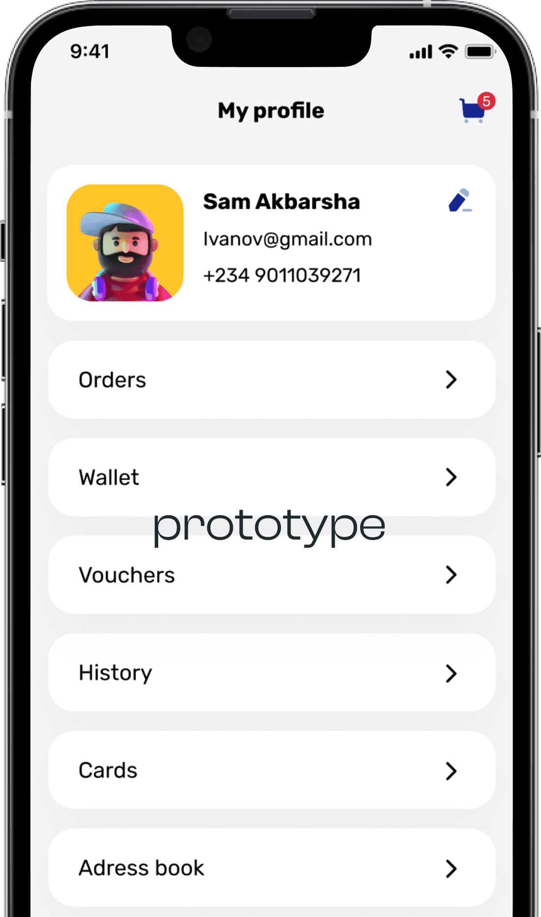 Food delivery app prototype
